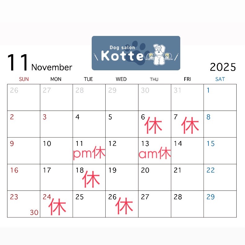 11月の営業スケジュール🐾